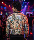 Men's AOP Bomber Jacket, 240 GSM premium poly brushed fleece.