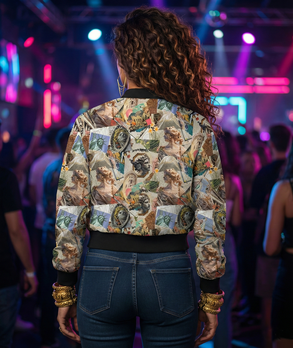 Women's AOP  240 GSM premium poly brushed fleece Bomber Jacket
