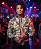 Men's AOP Bomber Jacket, 240 GSM premium poly brushed fleece.