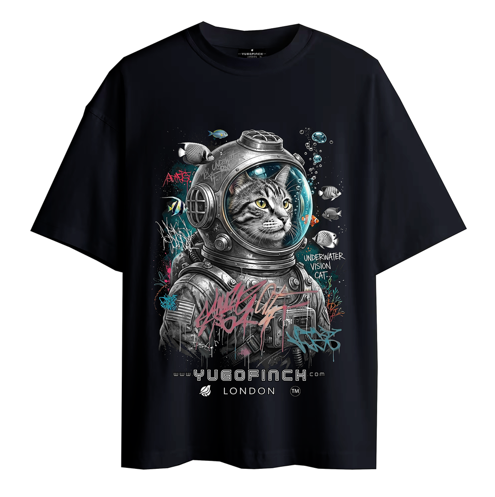 Unisex Supima KITTY DIVER (Muted) T-Shirt - 3 BASE COLORS - 9 SIZES