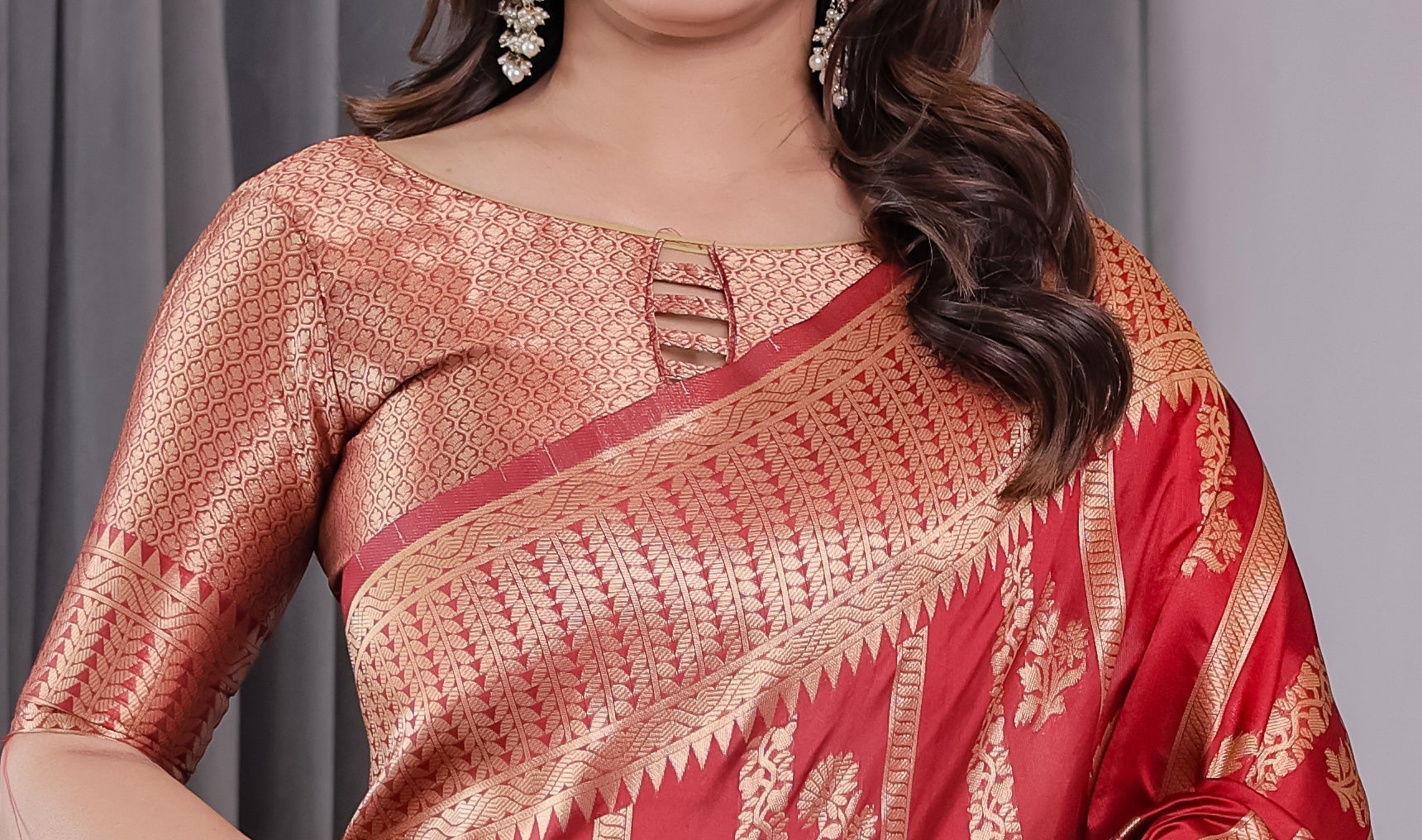 Classic Red Pure Kanjivaram Silk Saree with Rich Zari Floral Striped Pallu & Brocade Border | 5.5m Saree + 0.8m Blouse Piece