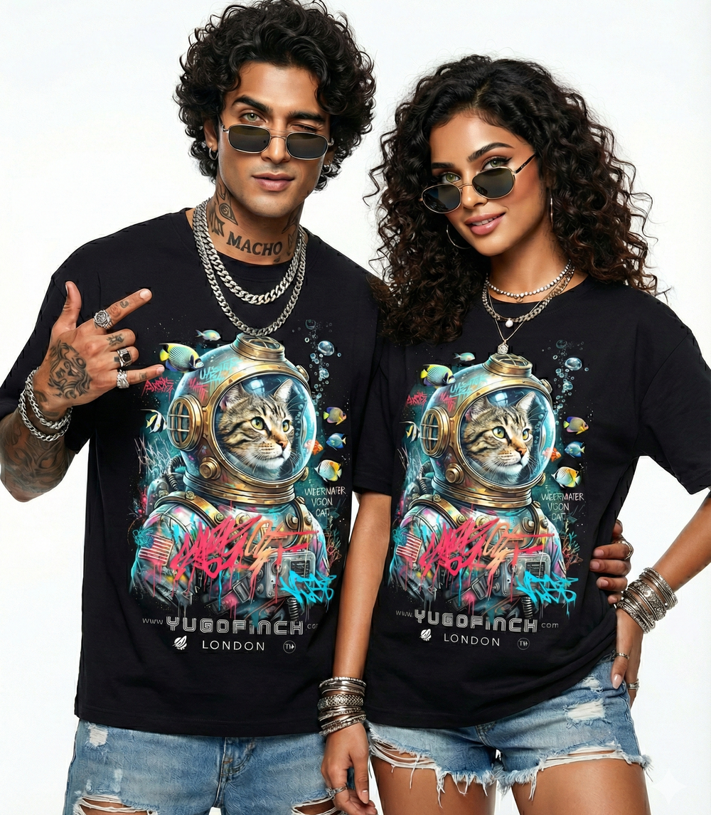 Unisex Supima Cotton DIVER CAT (Colorful) T-Shirt - 3 colors - 9 sizes