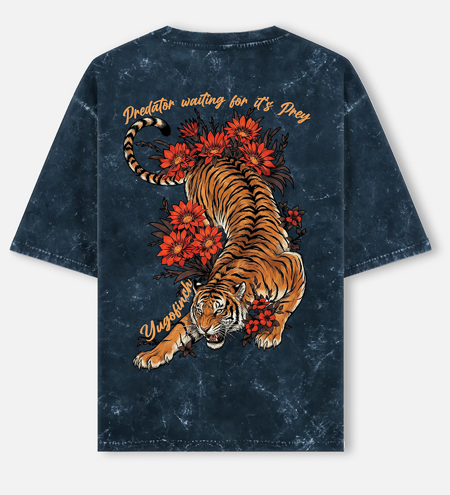 Unisex Acid Washed Tiger Oversized Tee