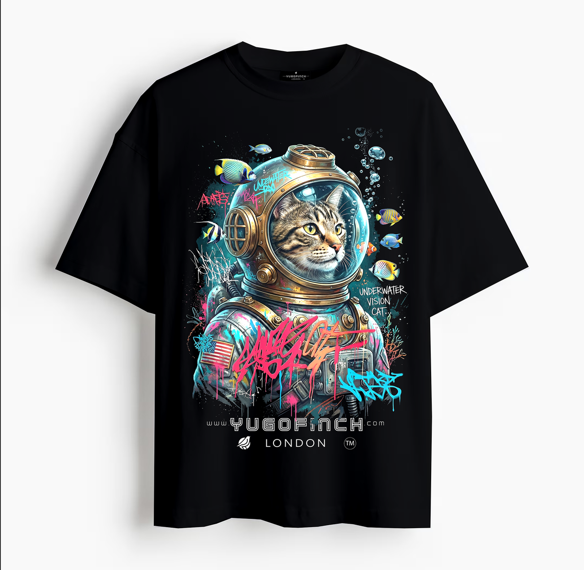 Unisex Supima Cotton DIVER CAT (Colorful) T-Shirt - 3 colors - 9 sizes