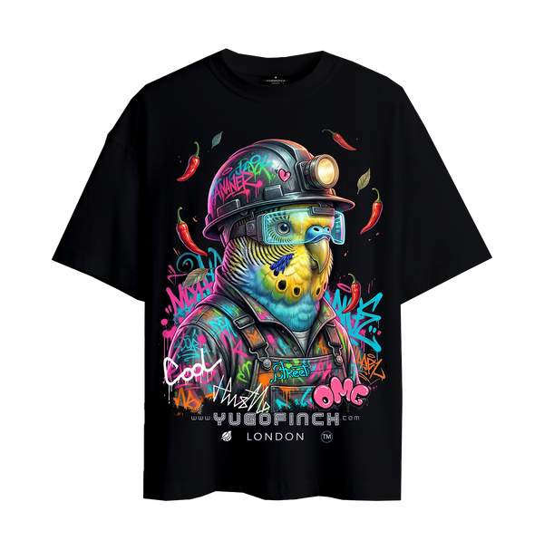 Unisex Supima Budgerigar Miner (Colorful) T-Shirt - 3 base colors - 9 sizes. - Image 1
