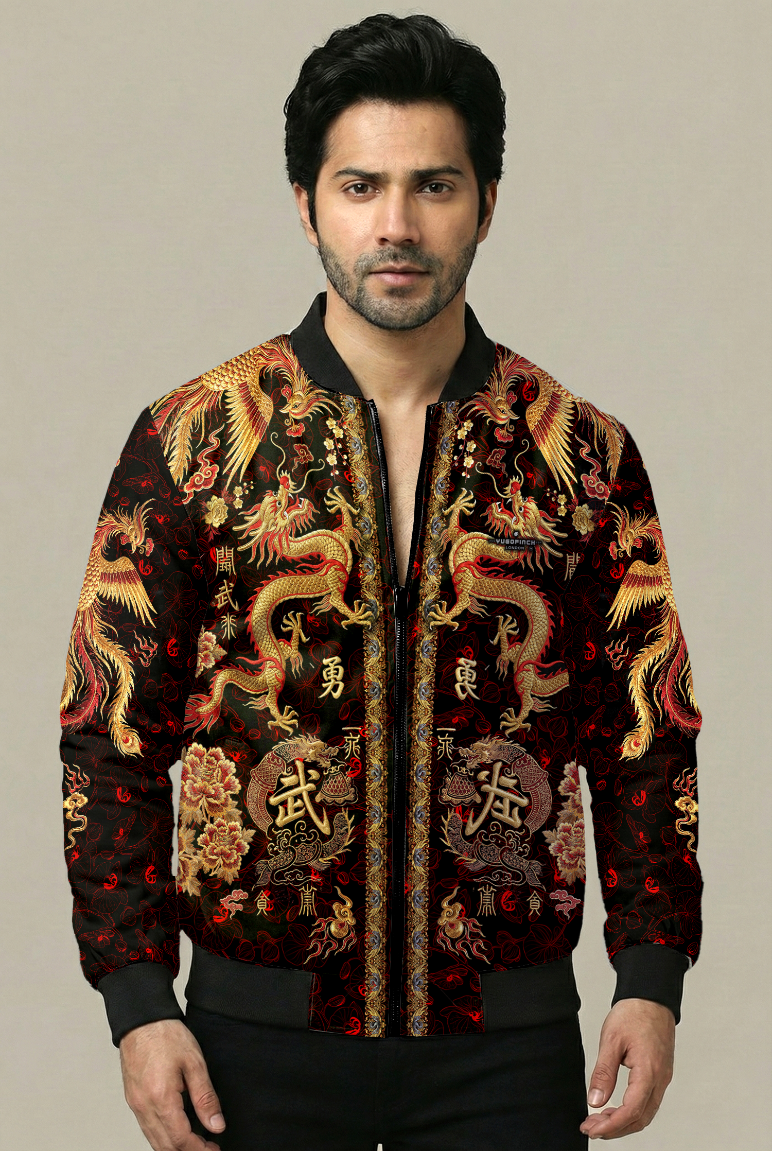 Men's AOP 240 GSM premium poly brushed fleece, Bomber Jacket