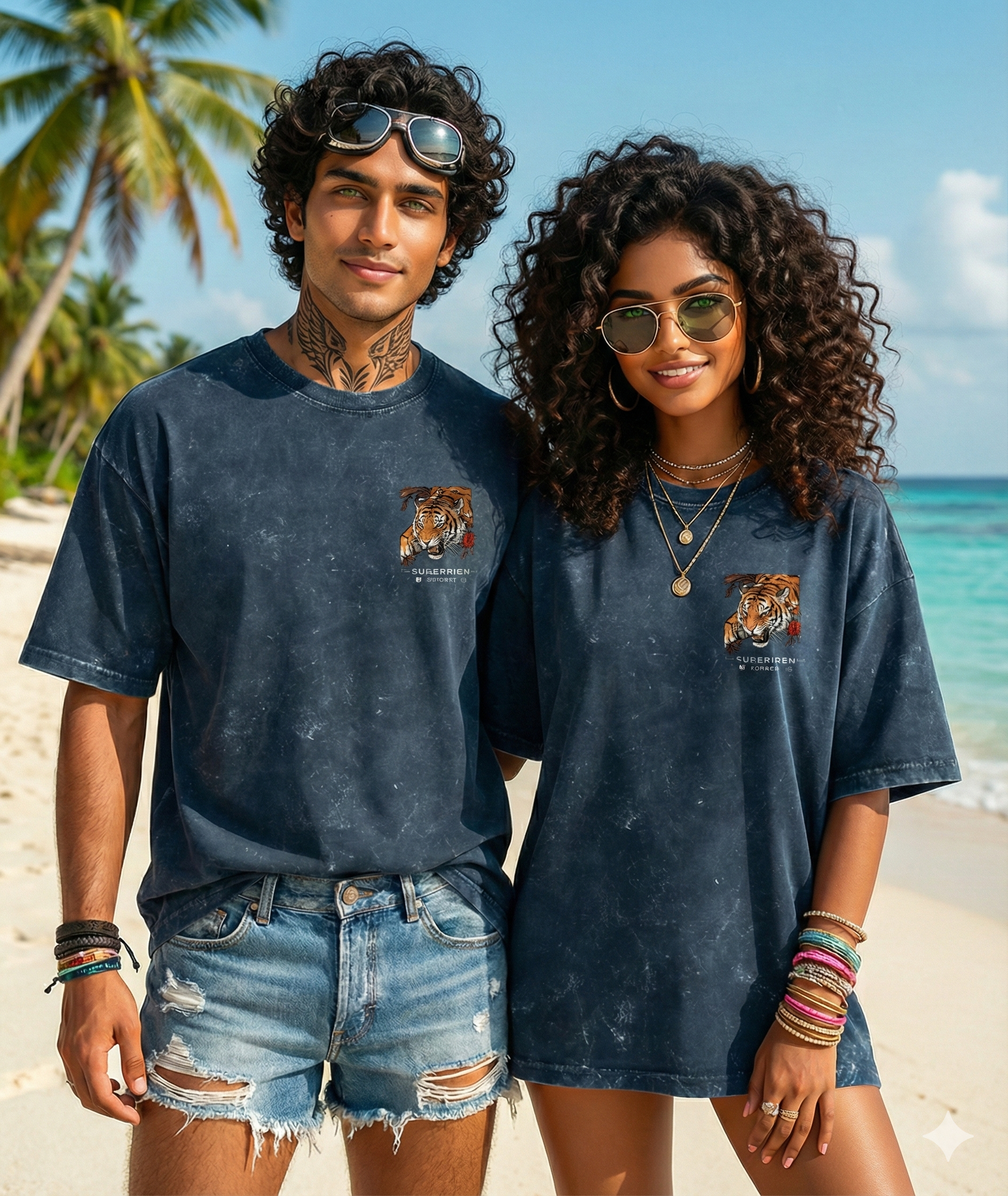 Unisex Acid Washed Tiger Oversized Tee