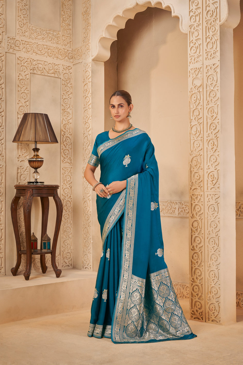 Opulent Teal Saree – Classic Elegance with Modern Grace - Yugo