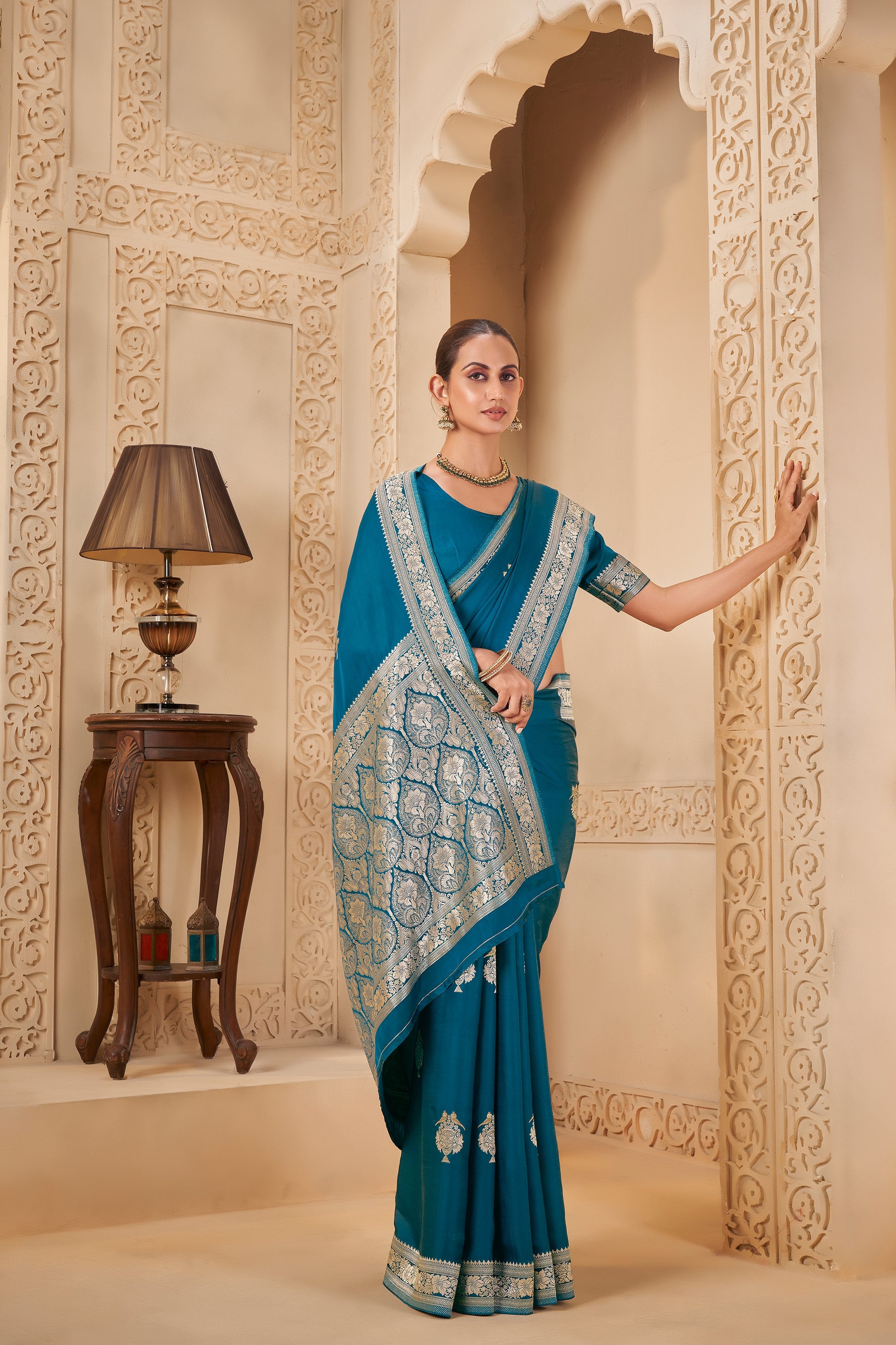 Opulent Teal Saree – Classic Elegance with Modern Grace - Yugo