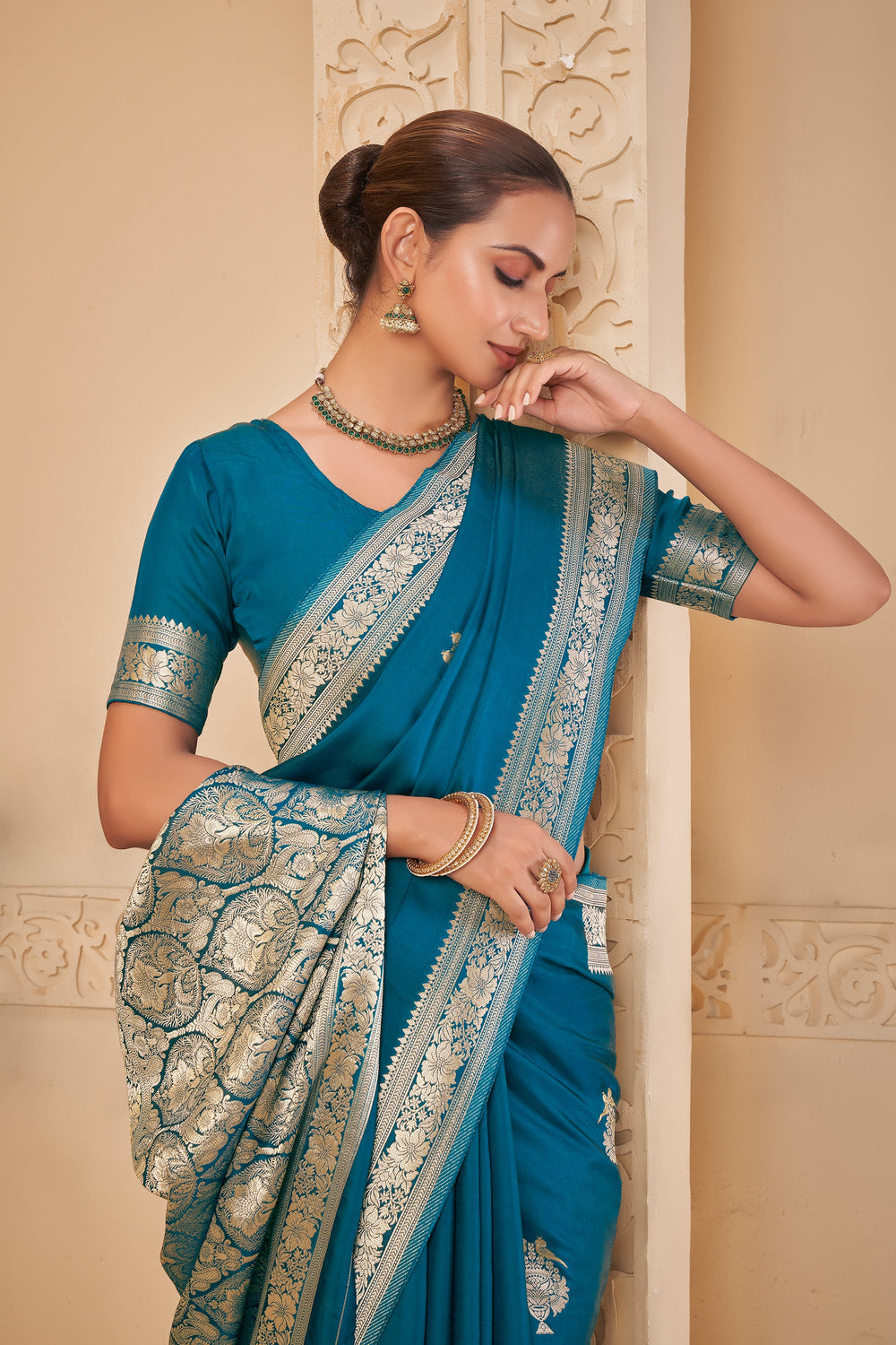 Opulent Teal Saree – Classic Elegance with Modern Grace - Yugo