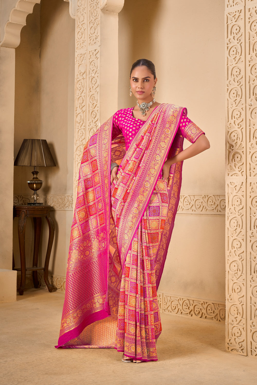 Premium Peachy Pink Saree – Stylish & Sophisticated - Yugo