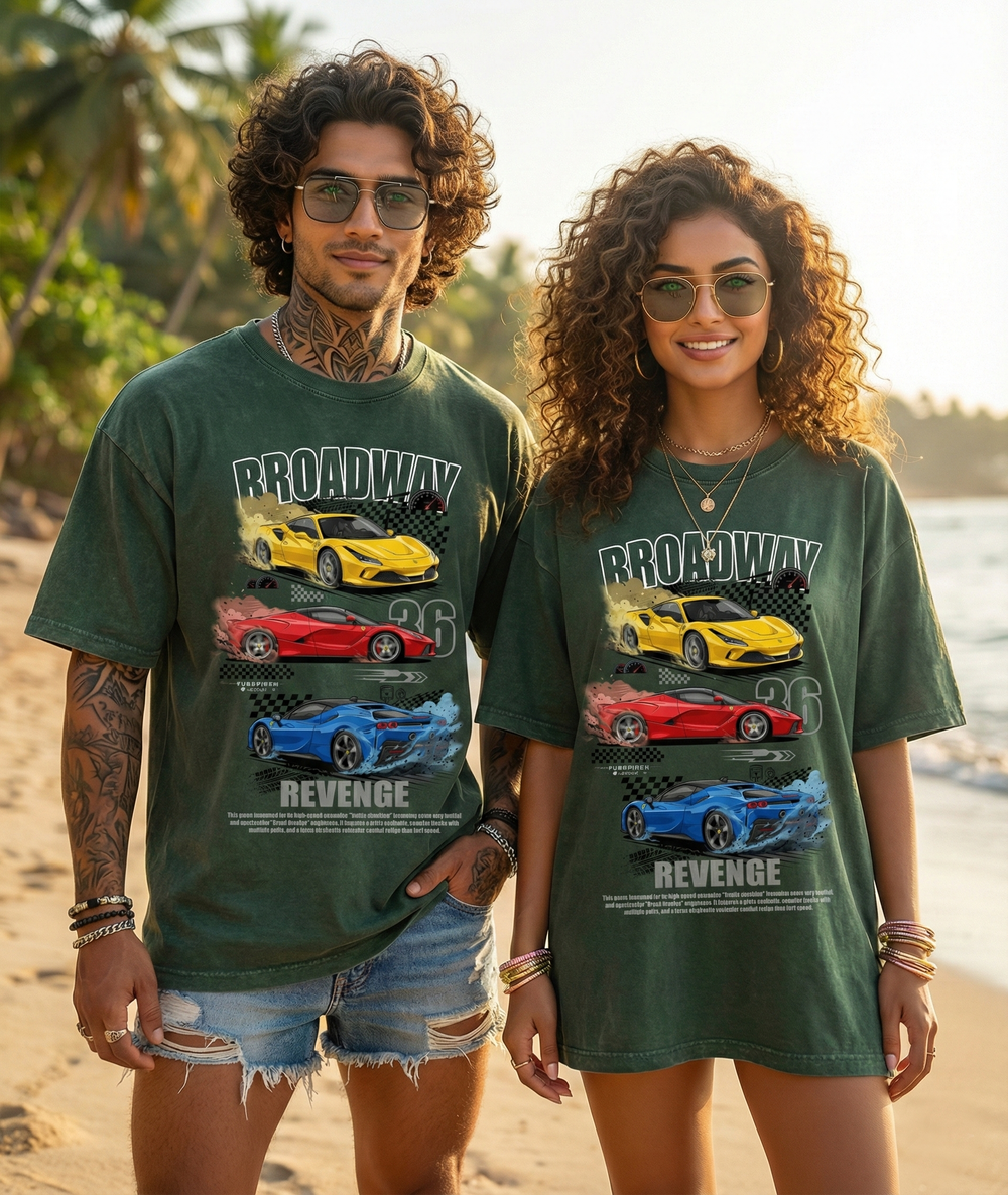 Unisex Acid Washed Oversized Car Tee - 4 colors