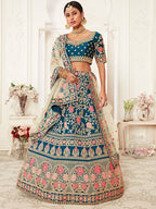 Blue Floral Silk Heavy Lehenga Choli With Dupatta