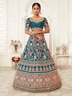Blue Floral Silk Heavy Lehenga Choli With Dupatta