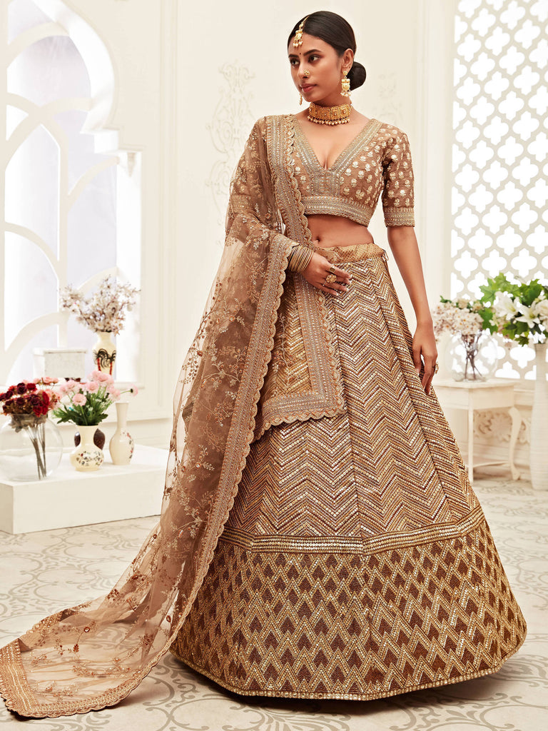 Brown Sequins Silk Bridal Wedding Lehenga Choli 