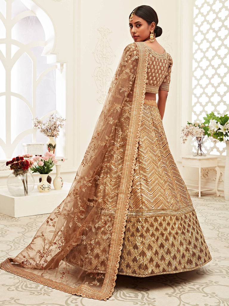 Brown Sequins Silk Bridal Wedding Lehenga Choli 