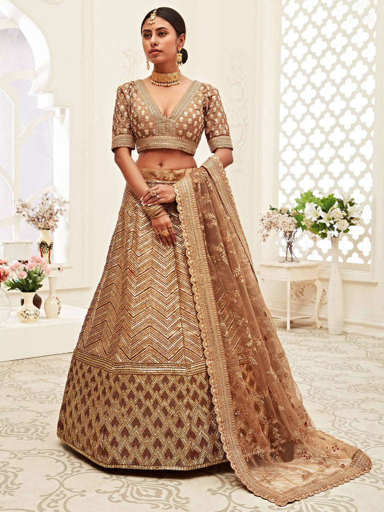 Brown Sequins Silk Bridal Wedding Lehenga Choli 