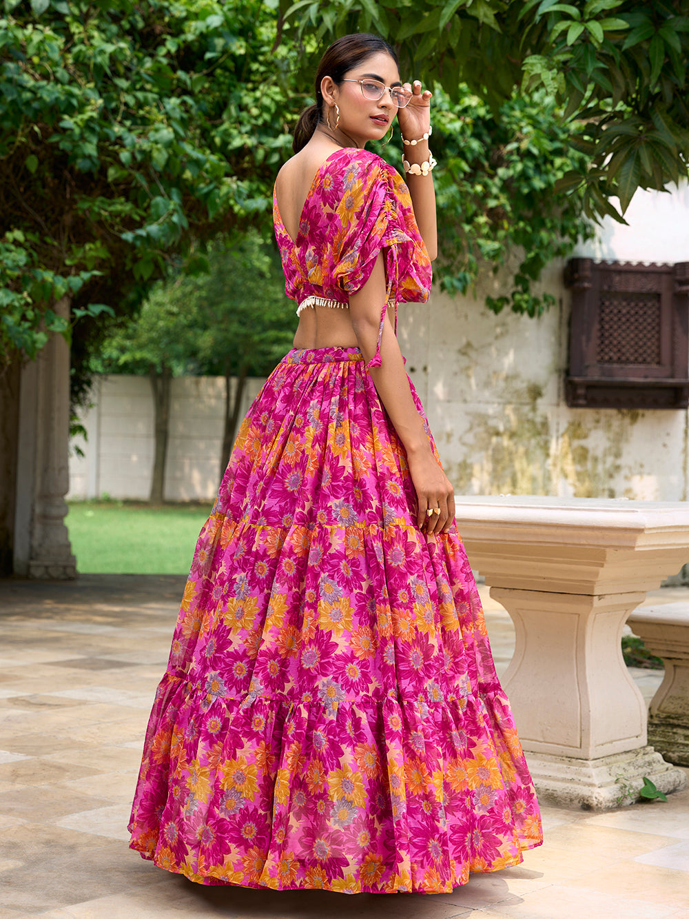Pink Color Floral Print Chiffon Co-ord Set Chaniya Choli
