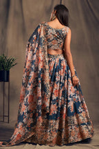 Dove Blue Zari Embroidery Organza Occasional Wear Semi Stitched Lehenga 