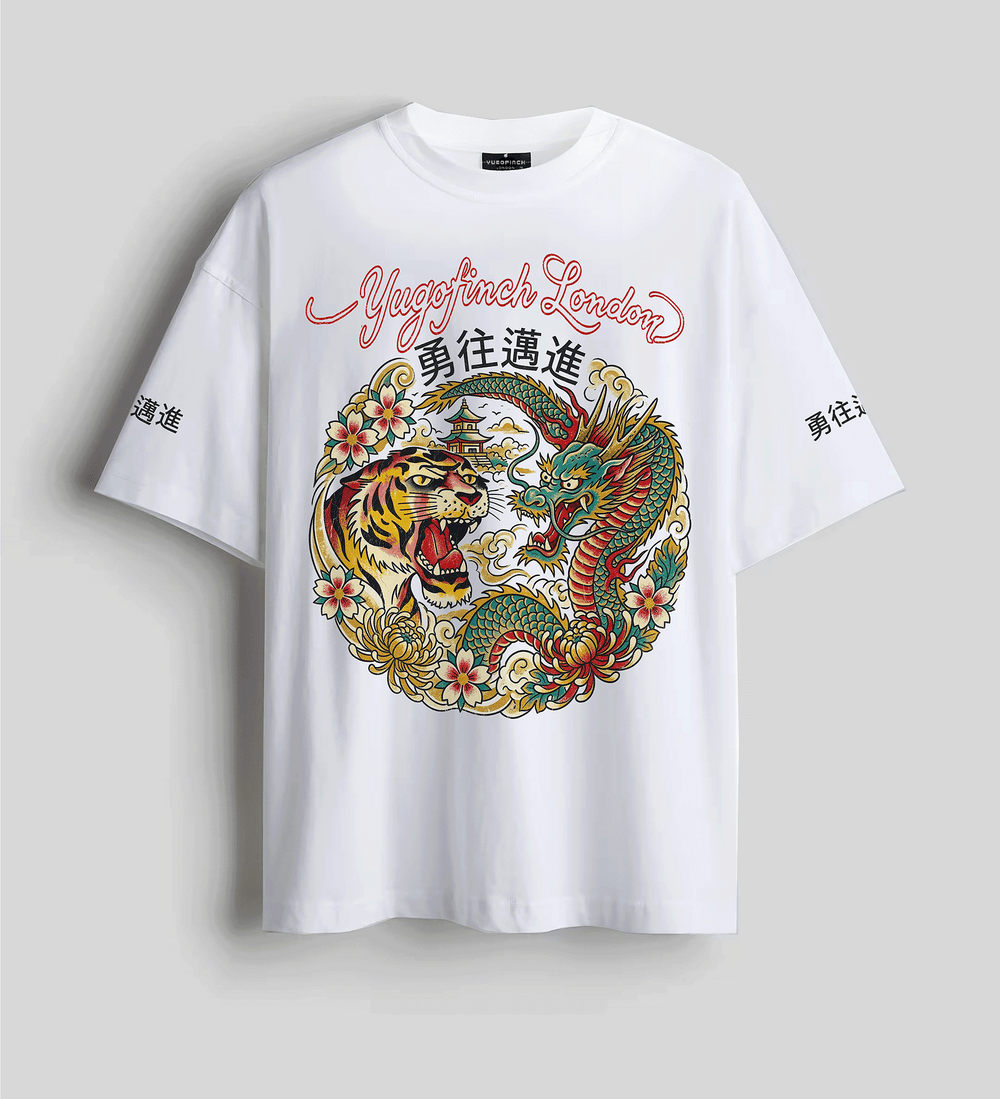 Unisex Classic Crew Wacom sketch Dragon/Tiger T-Shirt - 10 colors, 10 sizes