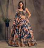 Dove Blue Zari Embroidery Organza Occasional Wear Semi Stitched Lehenga