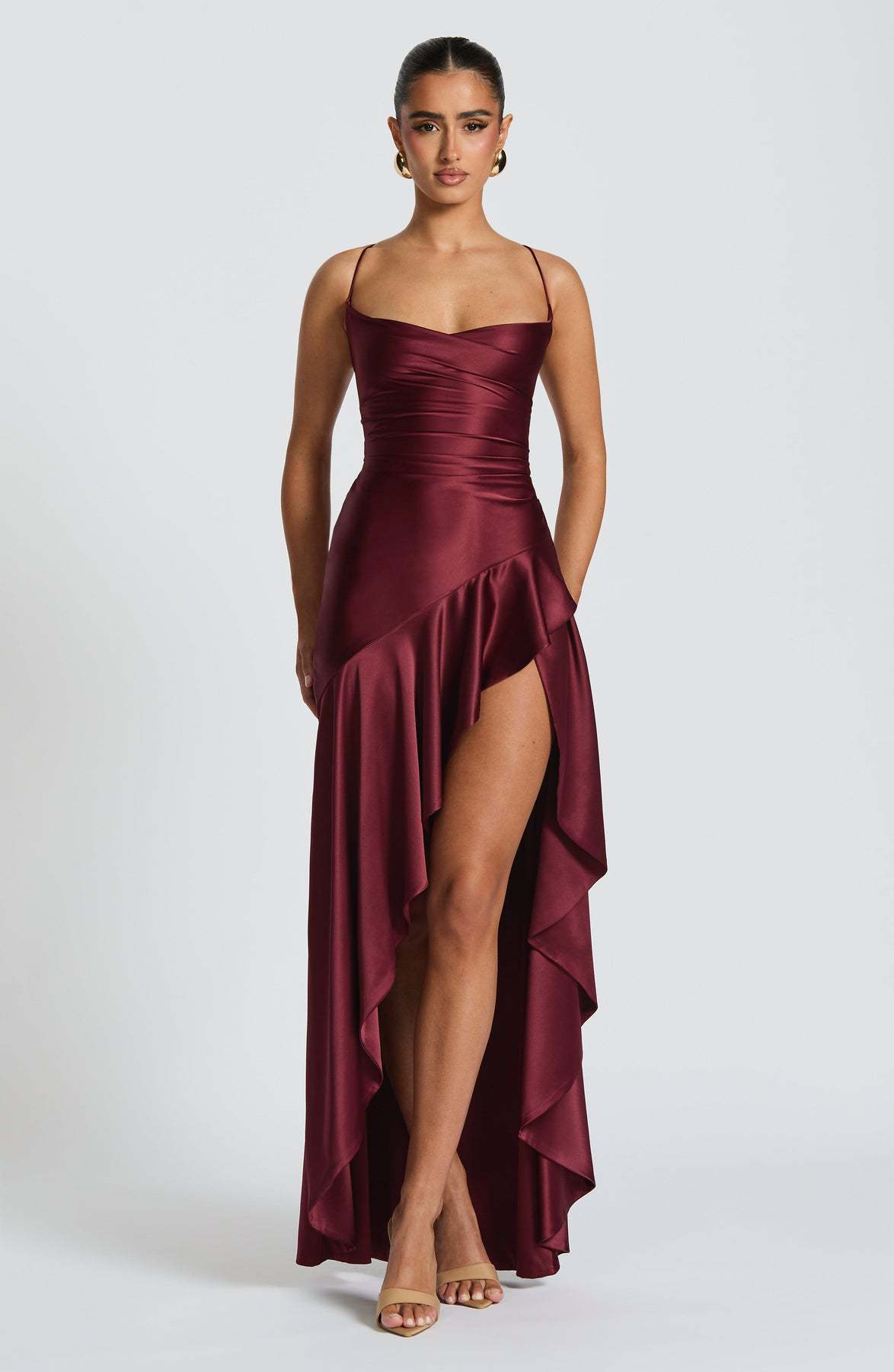 Women's Backless Ruffles Irregular Maxi Dress