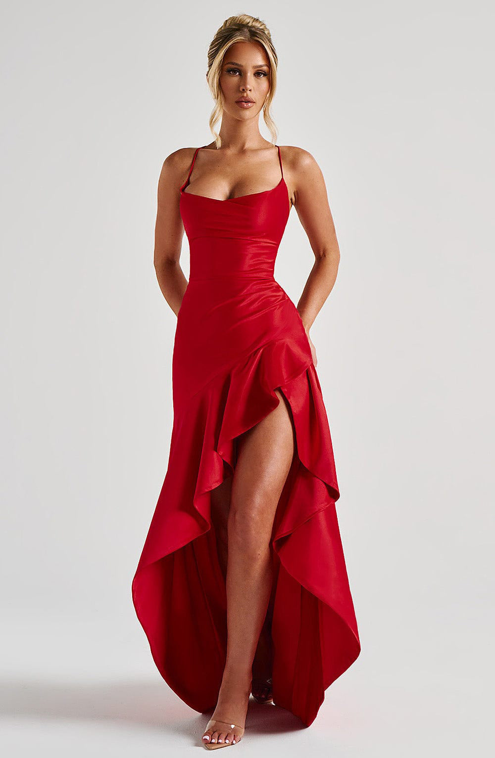 Women's Backless Ruffles Irregular Maxi Dress