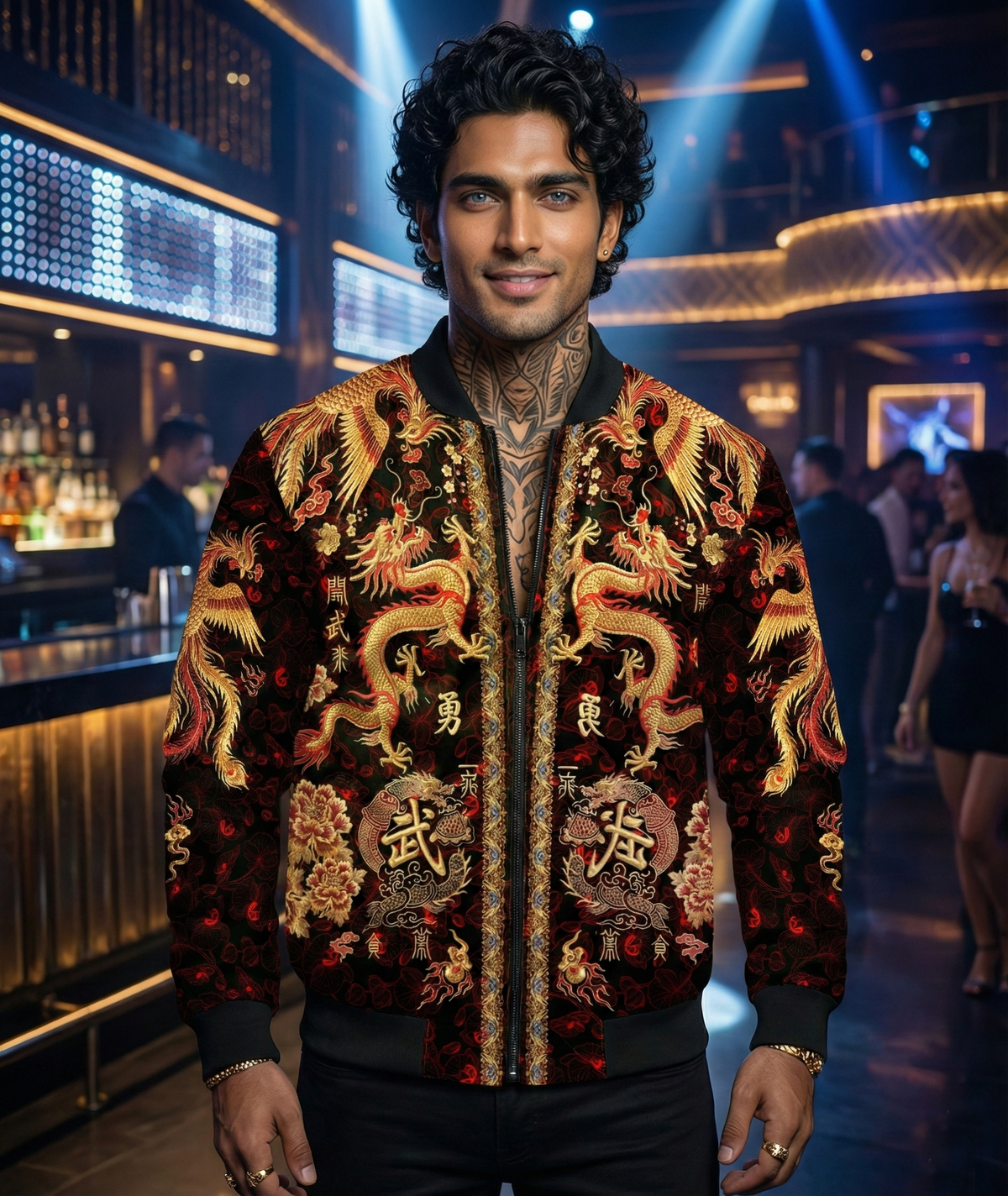 Men's AOP 240 GSM premium poly brushed fleece, Bomber Jacket