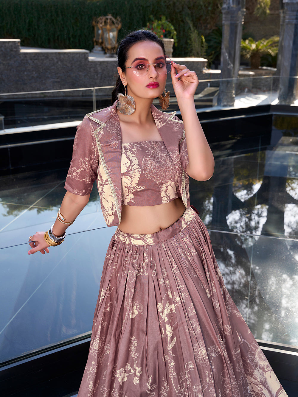 Onion Floral Print Tussar Silk Co-ord Set lehenga Choli