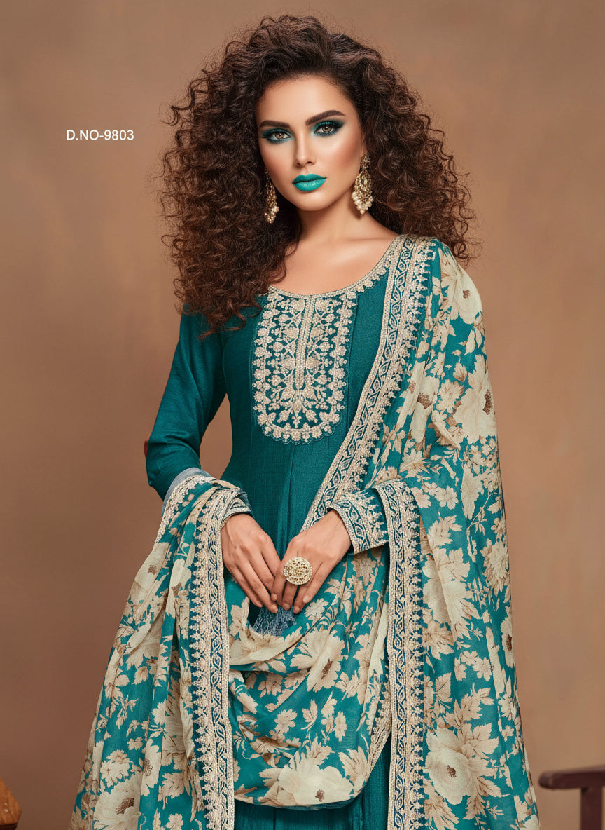 Women's Anarkali Salwar Suit - Semi Stitched