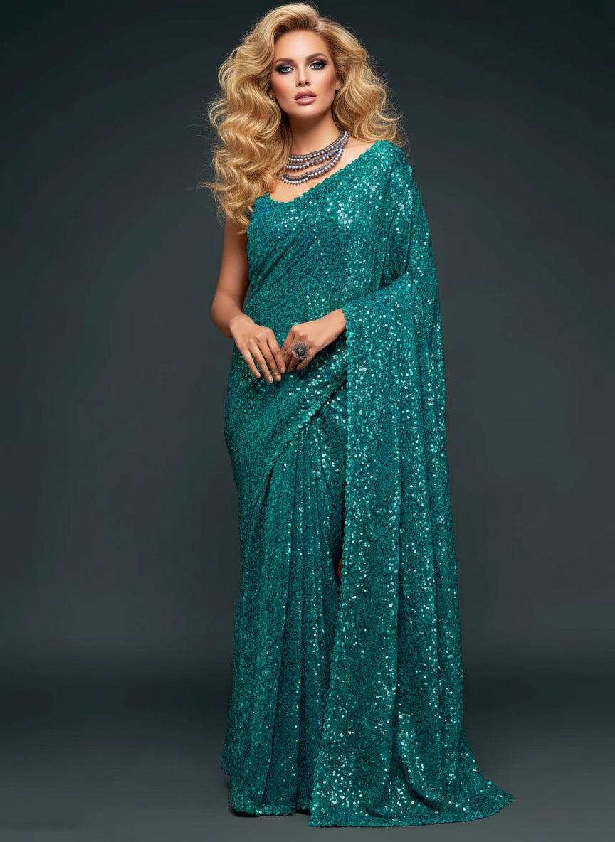Women's Sequin Saree & Blouse Set