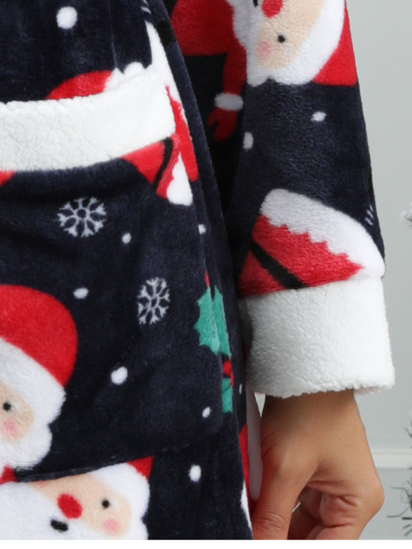 Christmas Santa Print Fleece Robe