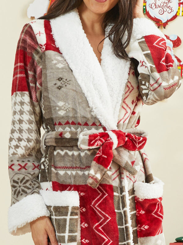 Christmas Santa Print Fleece Robe