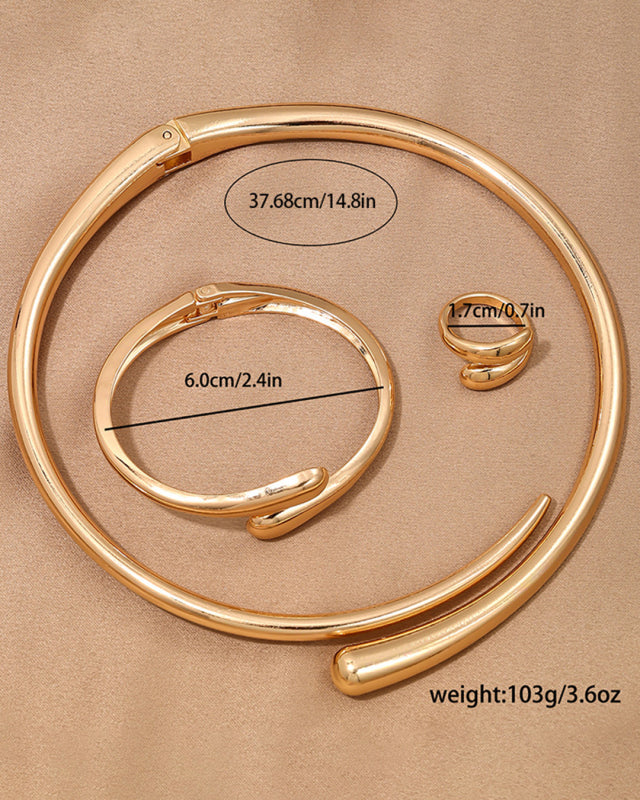 Women's Fashionable and simple heavy metal temperament geometric ring smooth female collar bracelet ring jewelry three-piece set