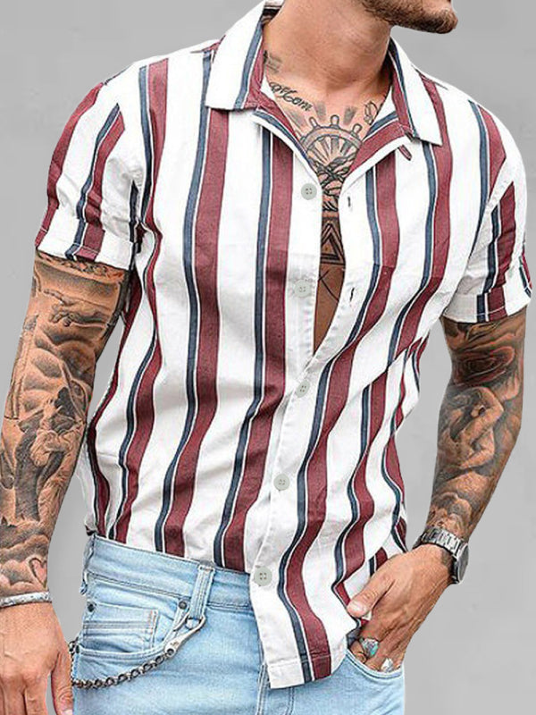 Men's Casual striped slim-fit cotton shirt
