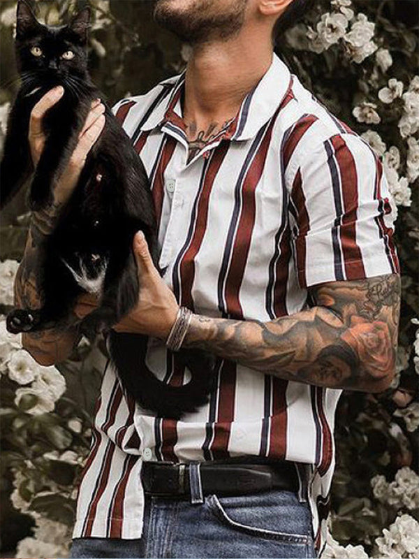 Men's Casual striped slim-fit cotton shirt
