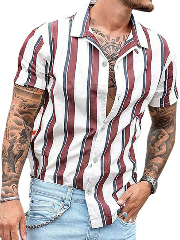 Men's Casual striped slim-fit cotton shirt