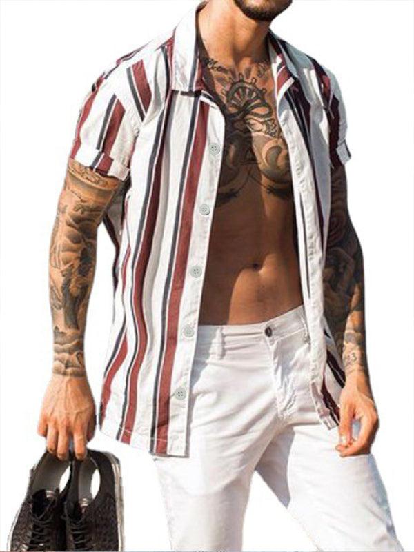 Men's Casual striped slim-fit cotton shirt