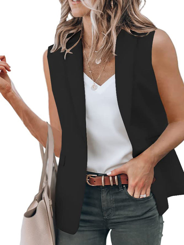 Women's temperament sleeveless suit jacket solid color suit collar loose cardigan clothing
