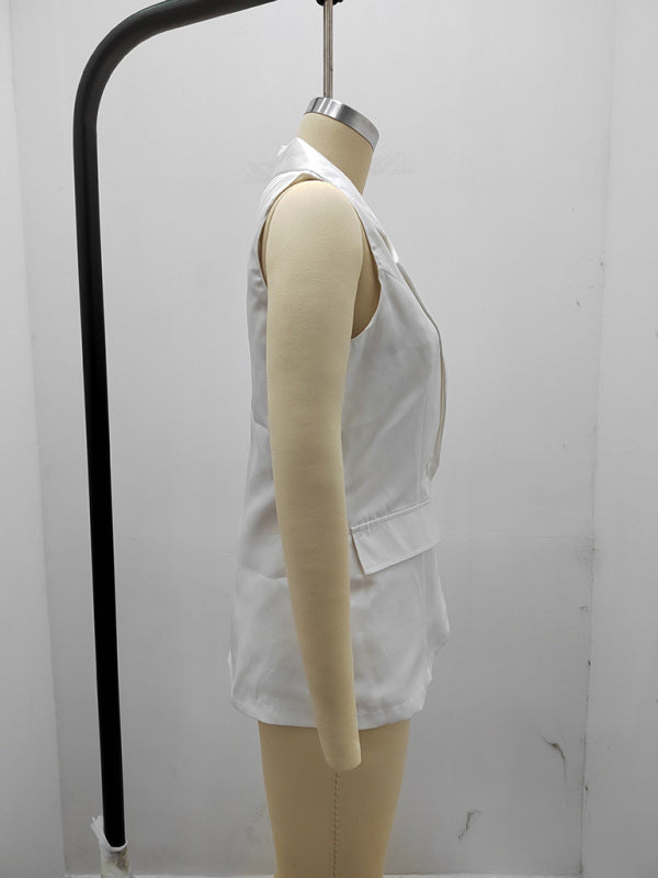 Women's temperament sleeveless suit jacket solid color suit collar loose cardigan clothing