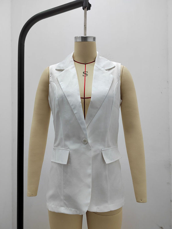 Women's temperament sleeveless suit jacket solid color suit collar loose cardigan clothing