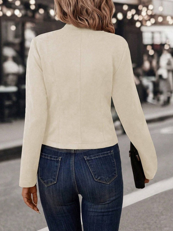 Women's solid color double-breasted decorative jacket deerskin velvet vintage long-sleeved coat