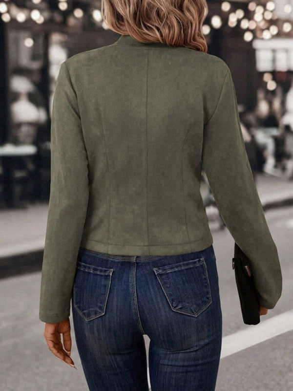 Women's solid color double-breasted decorative jacket deerskin velvet vintage long-sleeved coat
