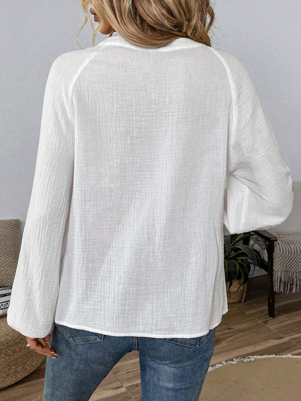 Ethnic style casual V-neck embroidered cotton top