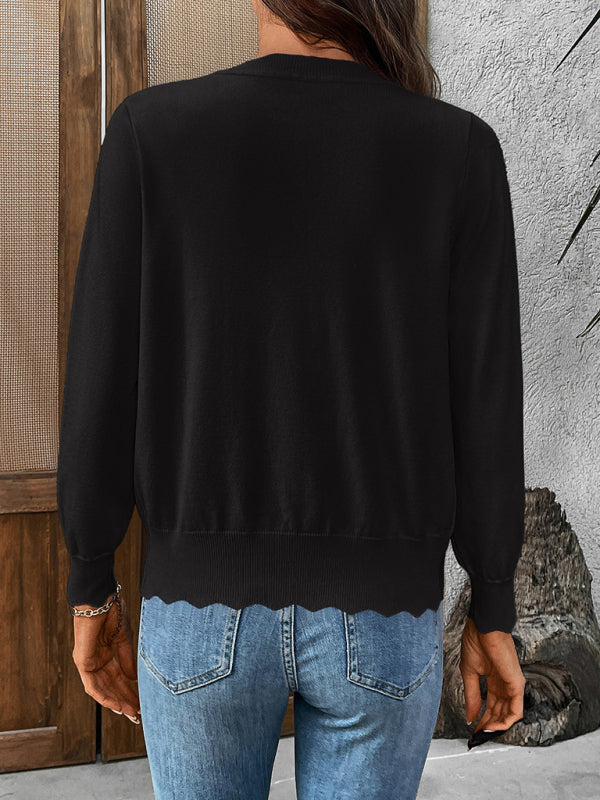 Women's V-neck long-sleeved knitted cardigan solid color jacket