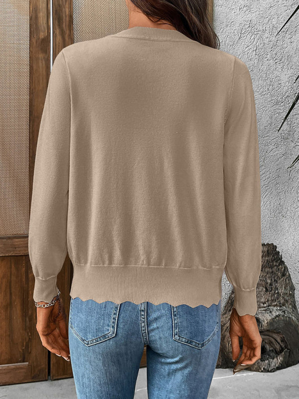 Women's V-neck long-sleeved knitted cardigan solid color jacket