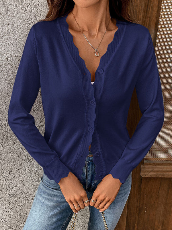 Women's V-neck long-sleeved knitted cardigan solid color jacket