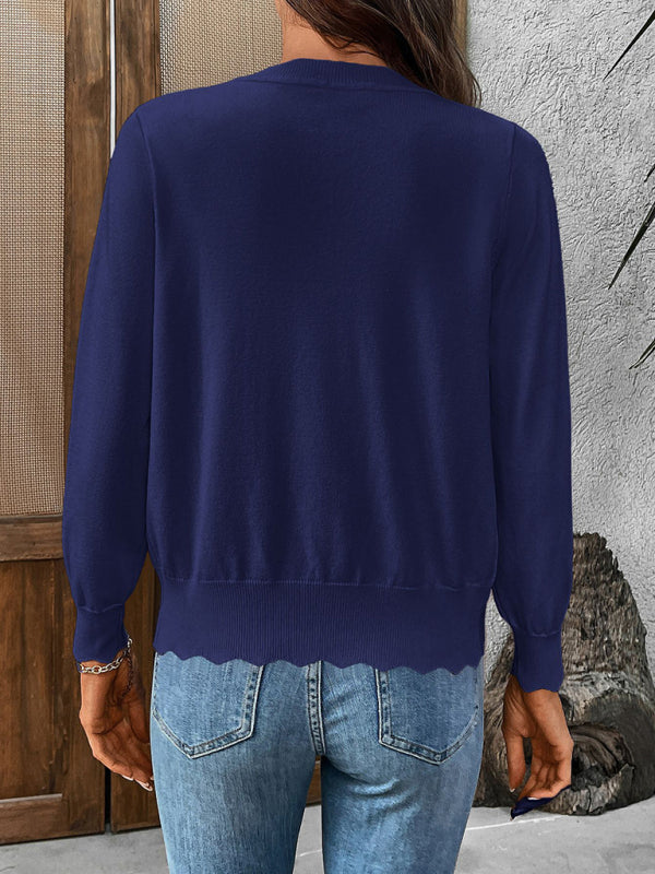 Women's V-neck long-sleeved knitted cardigan solid color jacket