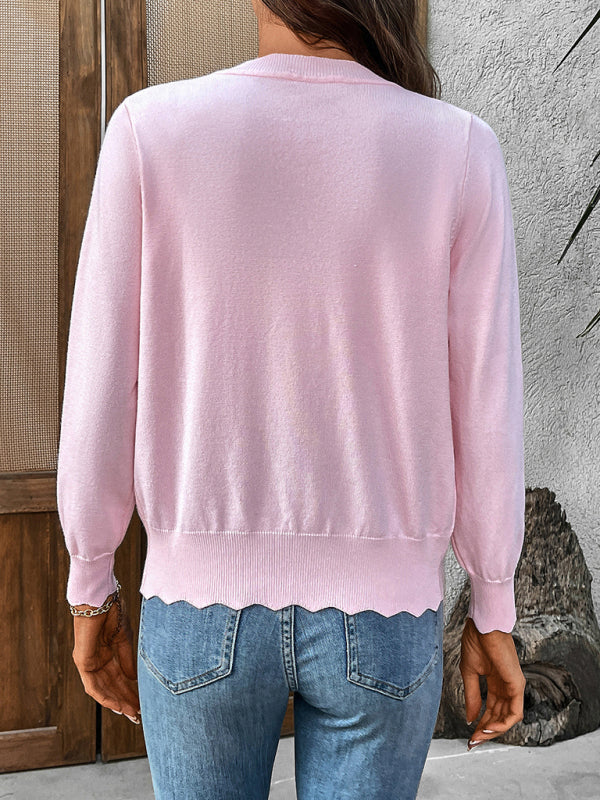 Women's V-neck long-sleeved knitted cardigan solid color jacket