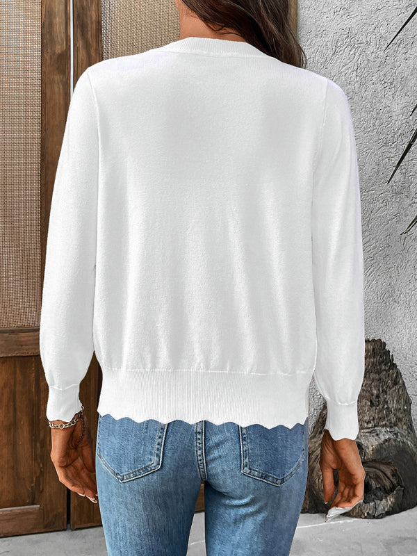 Women's V-neck long-sleeved knitted cardigan solid color jacket